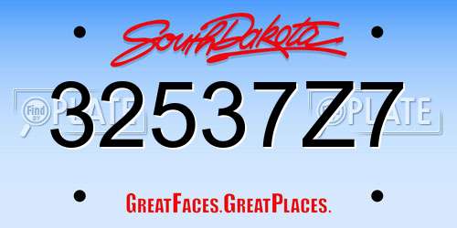 32537Z7 South Dakota License Plate