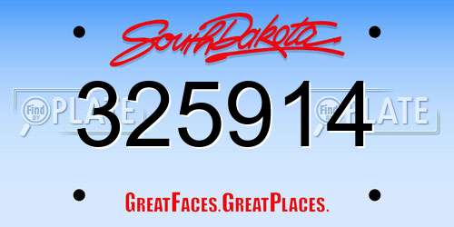 325914 South Dakota License Plate