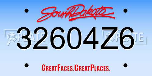 32604Z6 South Dakota License Plate