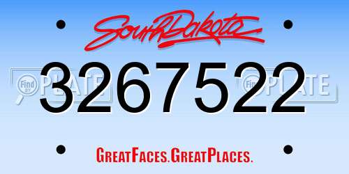 3267522 South Dakota License Plate