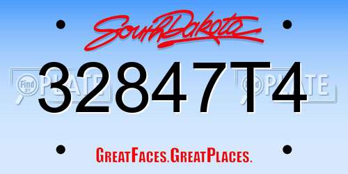 32847T4 South Dakota License Plate