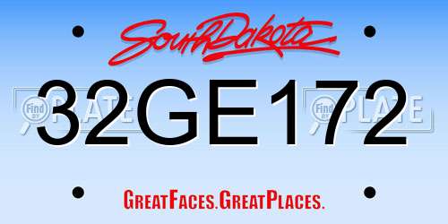 32GE172 South Dakota License Plate