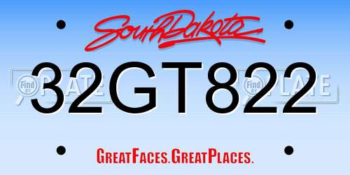 32GT822 South Dakota License Plate