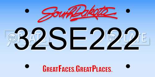 32SE222 South Dakota License Plate