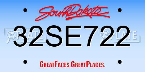 32SE722 South Dakota License Plate