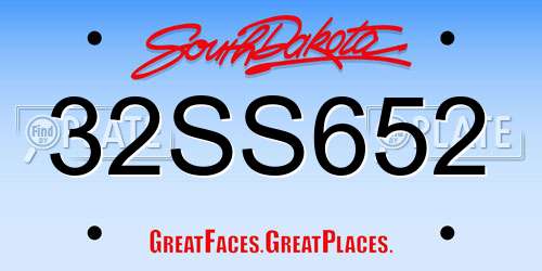 32SS652 South Dakota License Plate