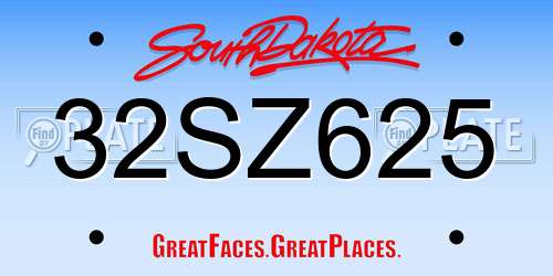 32SZ625 South Dakota License Plate