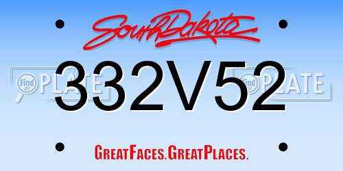 332V52 South Dakota License Plate
