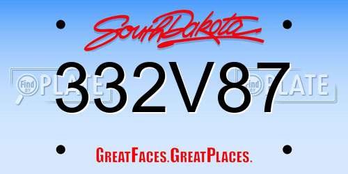 332V87 South Dakota License Plate