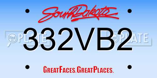 332VB2 South Dakota License Plate