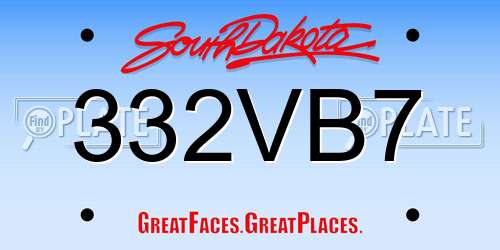 332VB7 South Dakota License Plate