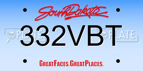 332VBT South Dakota License Plate