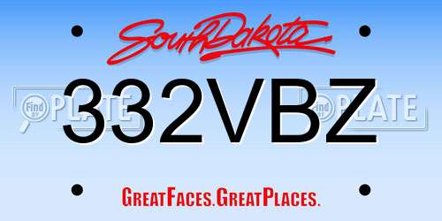 332VBZ South Dakota License Plate