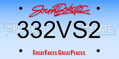 332VS2 South Dakota License Plate