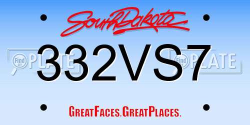 332VS7 South Dakota License Plate