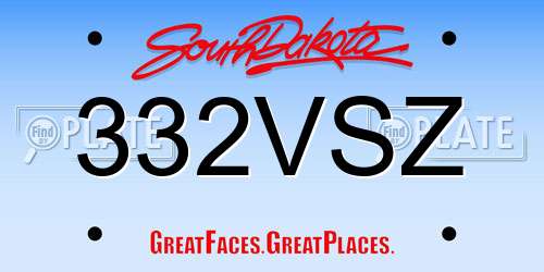 332VSZ South Dakota License Plate