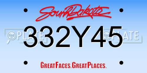 332Y45 South Dakota License Plate