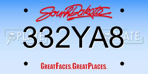 332YA8 South Dakota License Plate