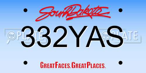 332YAS South Dakota License Plate