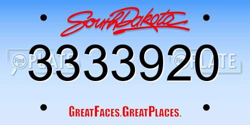 3333920 South Dakota License Plate