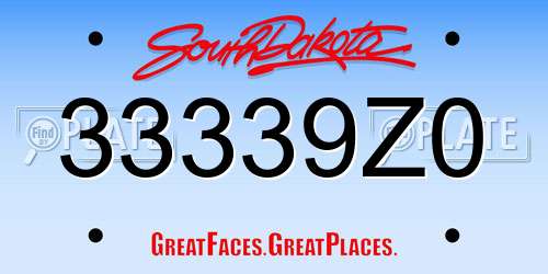 33339Z0 South Dakota License Plate