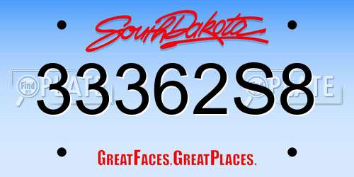 33362S8 South Dakota License Plate