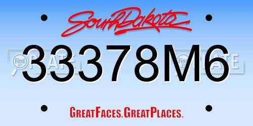 33378M6 South Dakota License Plate