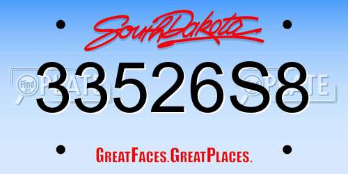 33526S8 South Dakota License Plate