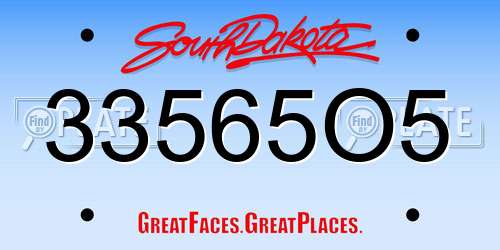 33565O5 South Dakota License Plate
