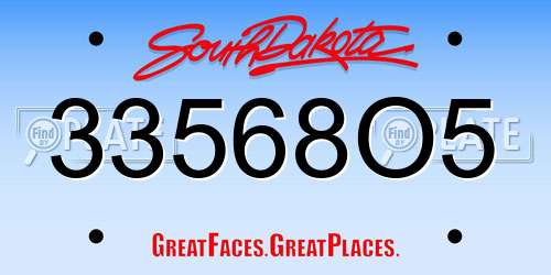 33568O5 South Dakota License Plate
