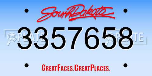 3357658 South Dakota License Plate