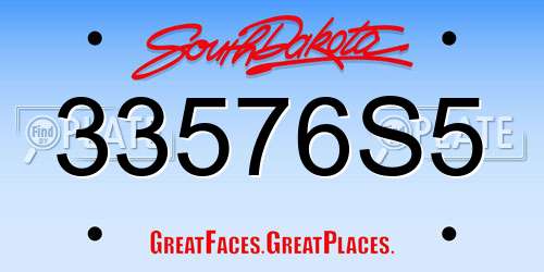 33576S5 South Dakota License Plate