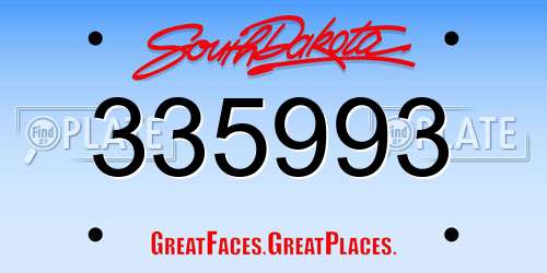 335993 South Dakota License Plate