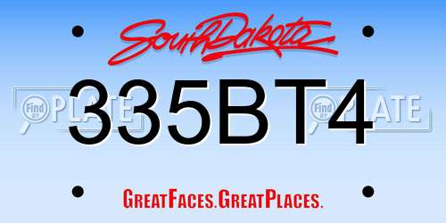 335BT4 South Dakota License Plate