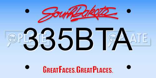 335BTA South Dakota License Plate