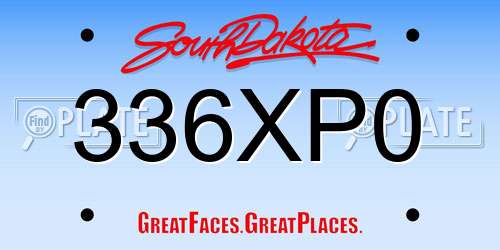 336XP0 South Dakota License Plate