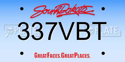 337VBT South Dakota License Plate
