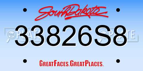 33826S8 South Dakota License Plate