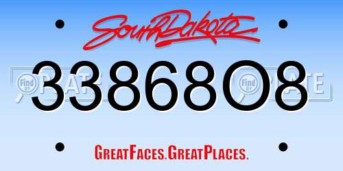 33868O8 South Dakota License Plate