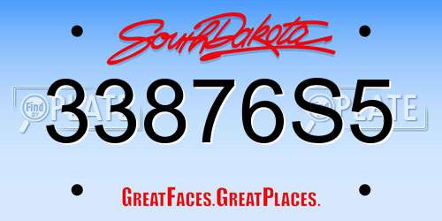 33876S5 South Dakota License Plate