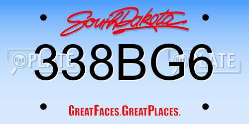 338BG6 South Dakota License Plate