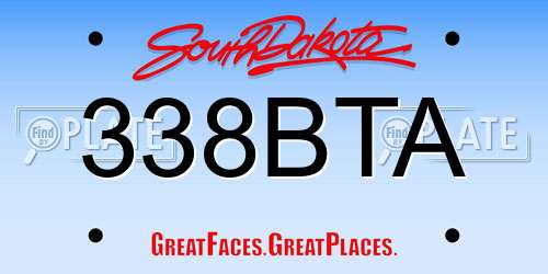 338BTA South Dakota License Plate