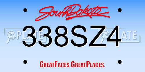 338SZ4 South Dakota License Plate