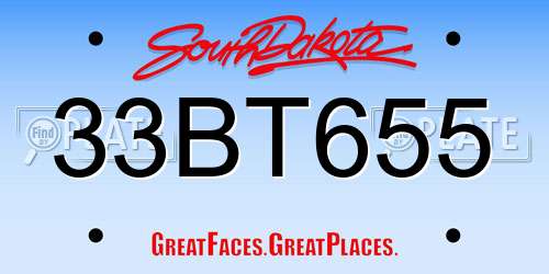 33BT655 South Dakota License Plate