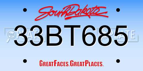 33BT685 South Dakota License Plate