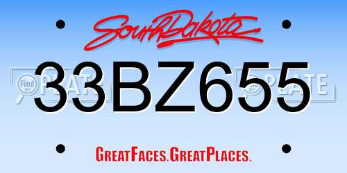 33BZ655 South Dakota License Plate