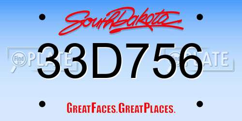 33D756 South Dakota License Plate