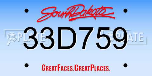 33D759 South Dakota License Plate