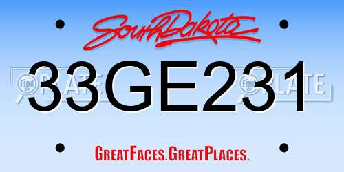 33GE231 South Dakota License Plate
