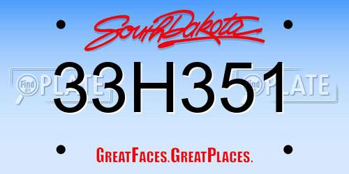 33H351 South Dakota License Plate